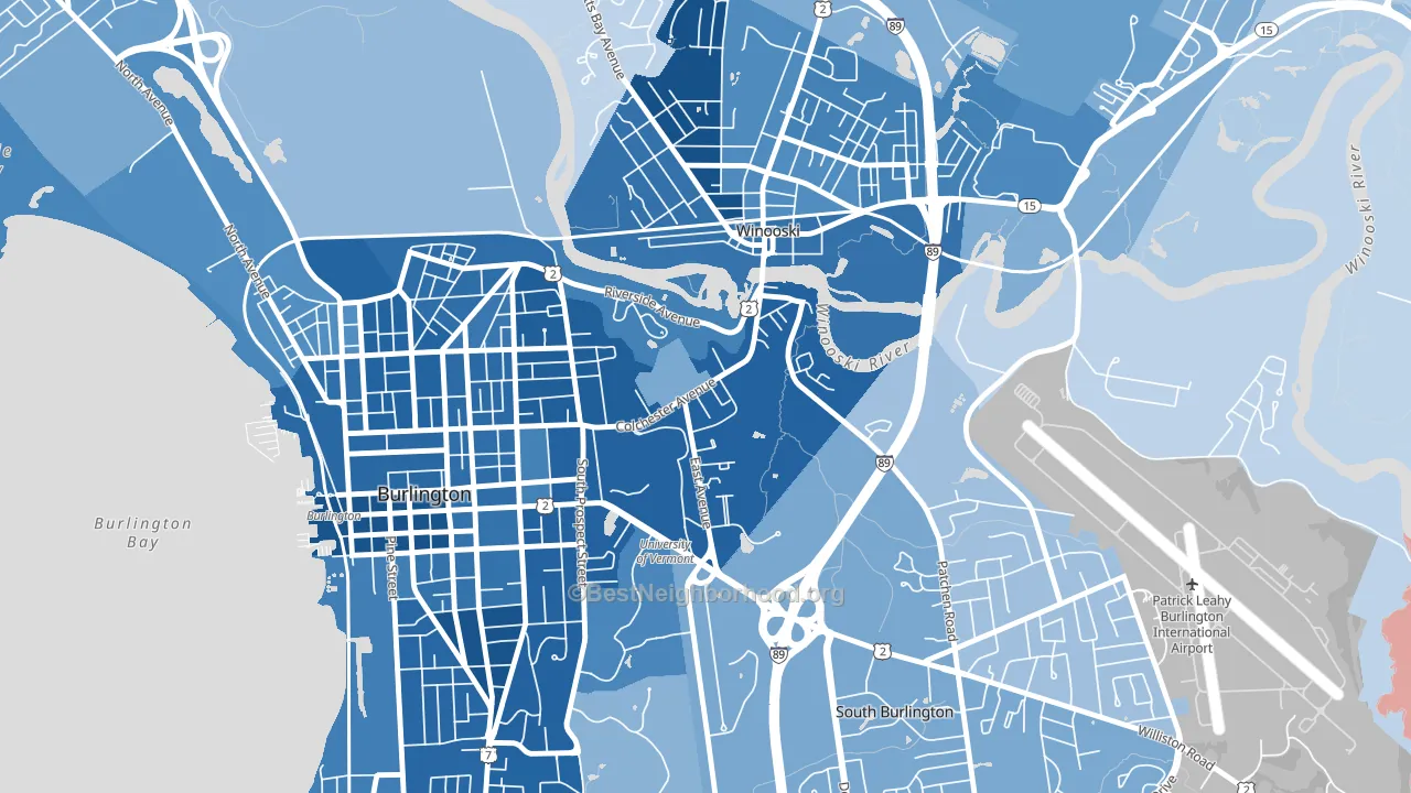 Centennial, Burlington, VT block-group political-lean map
