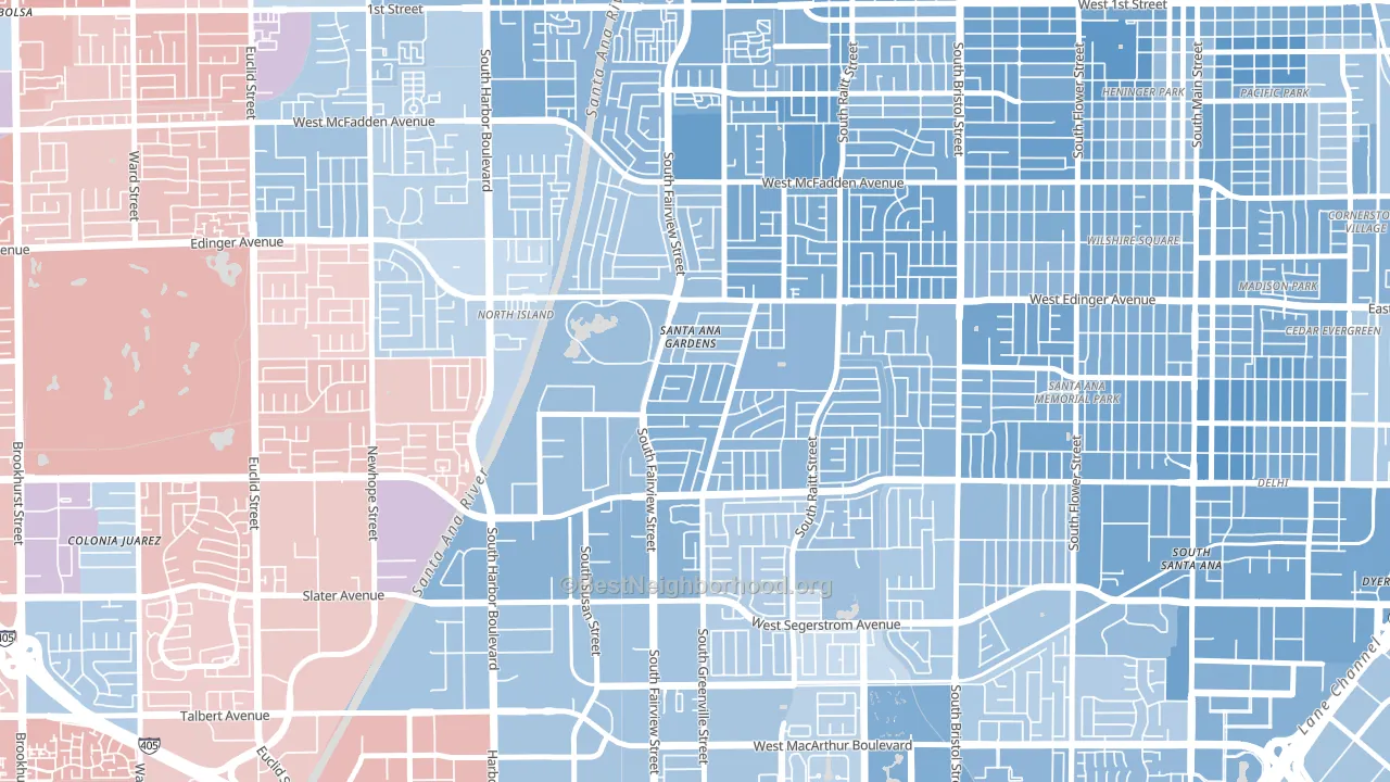 Centennial Park, Santa Ana, CA block-group political-lean map
