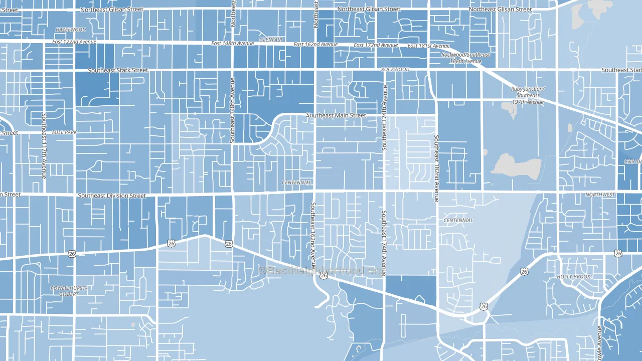 Centennial, Portland, OR block-group political-lean map