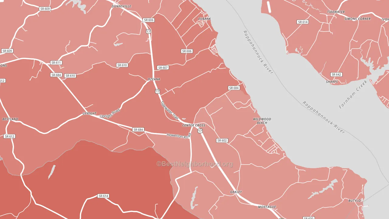 Center Cross, VA block-group political-lean map