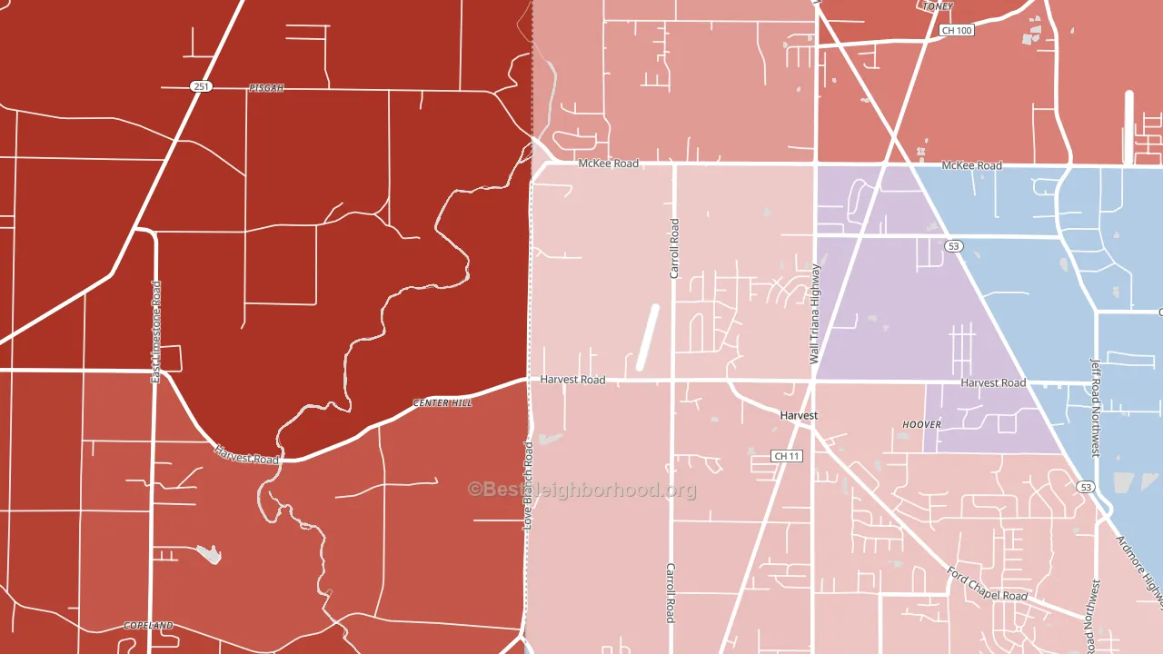 Center Hill, AL block-group political-lean map