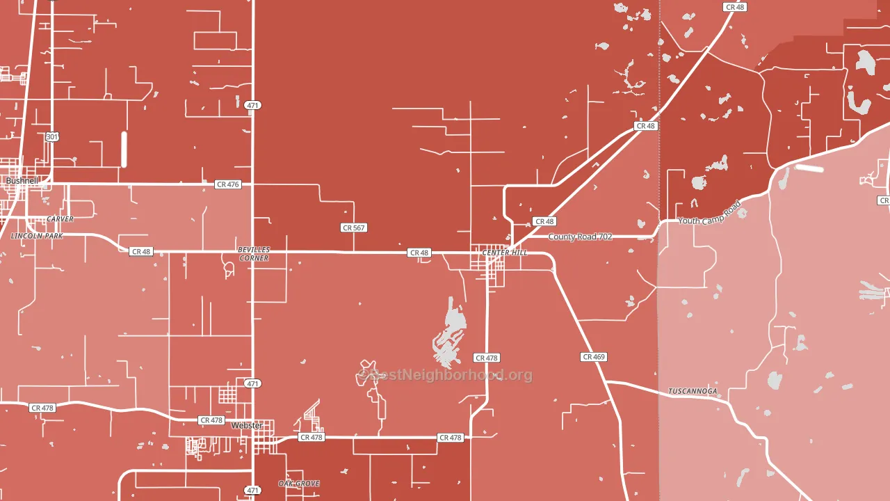 Center Hill, FL block-group political-lean map