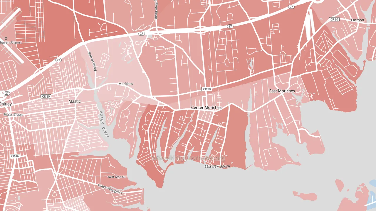 Center Moriches, NY block-group political-lean map