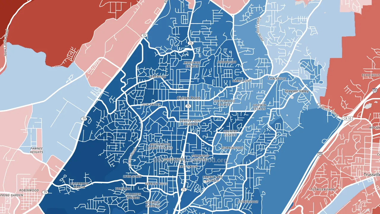 Center Point, AL block-group political-lean map