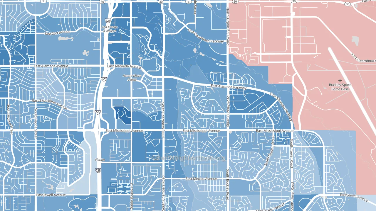 Center Pointe, Aurora, CO block-group political-lean map