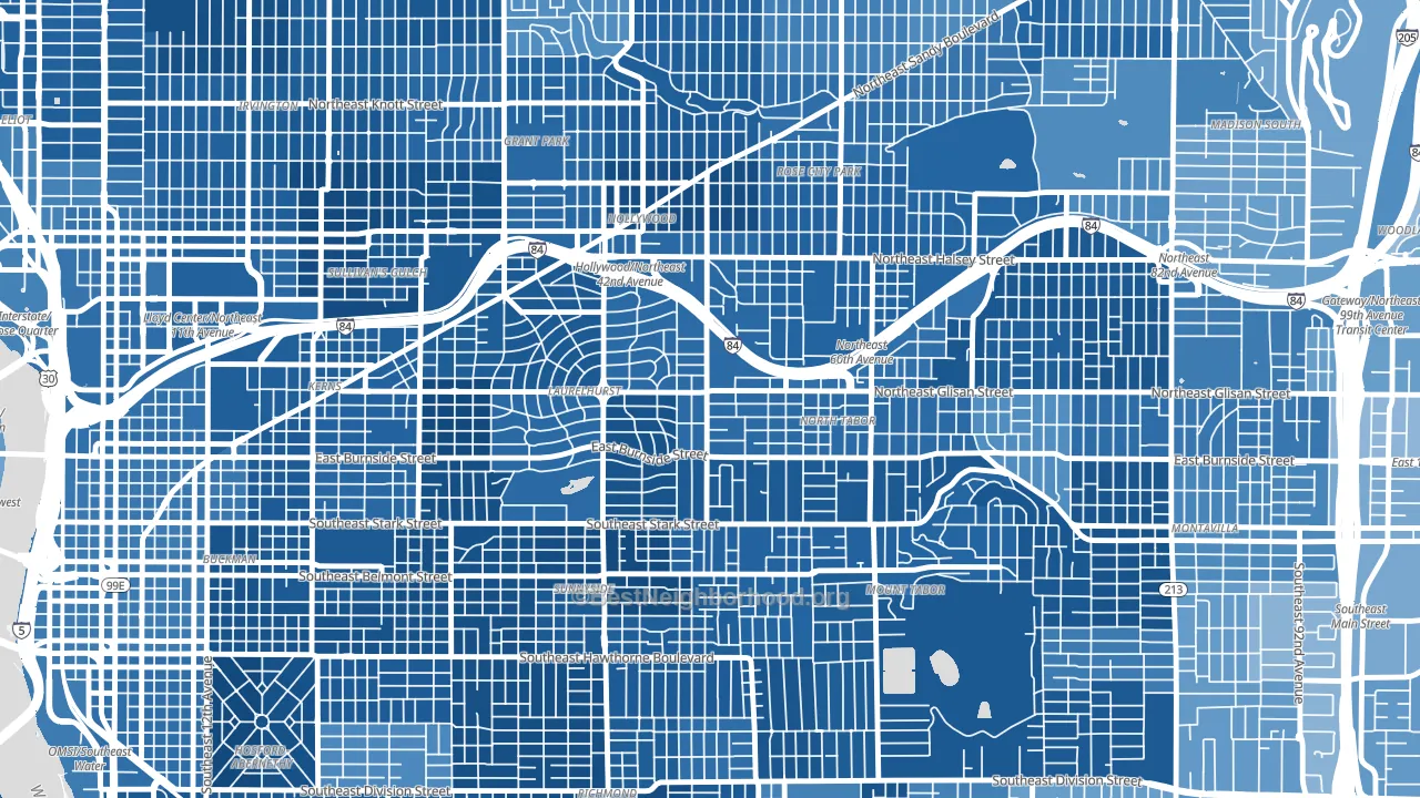 Center, Portland, OR block-group political-lean map