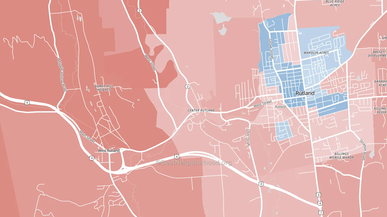Center Rutland, VT block-group political-lean map