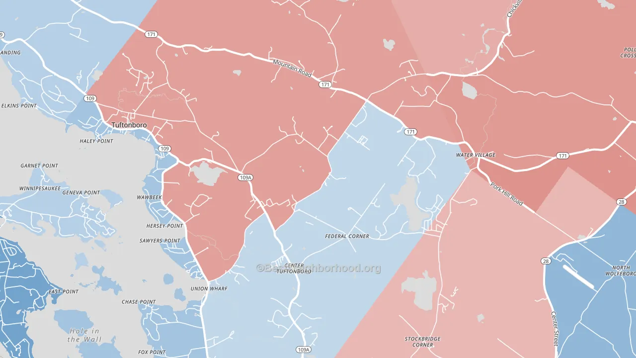 Center Tuftonboro, NH block-group political-lean map