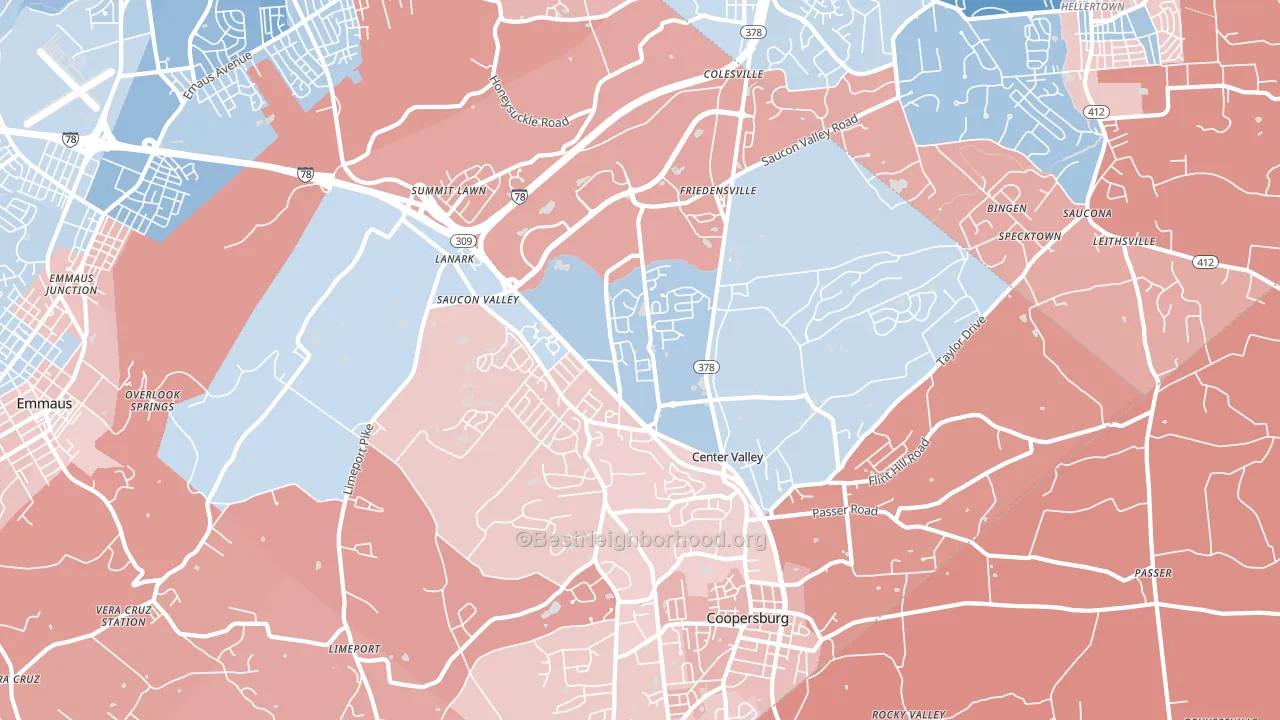 Center Valley, PA block-group political-lean map