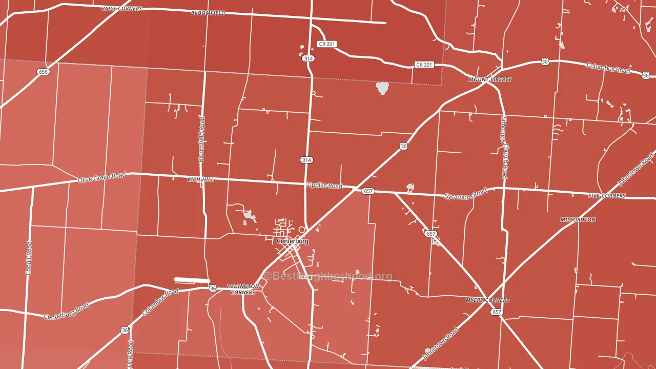 Centerburg, OH block-group political-lean map