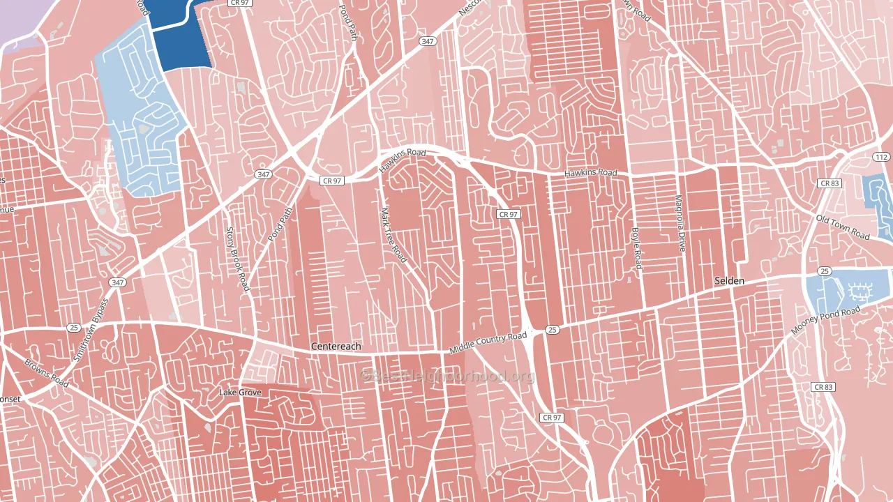 Centereach, NY block-group political-lean map