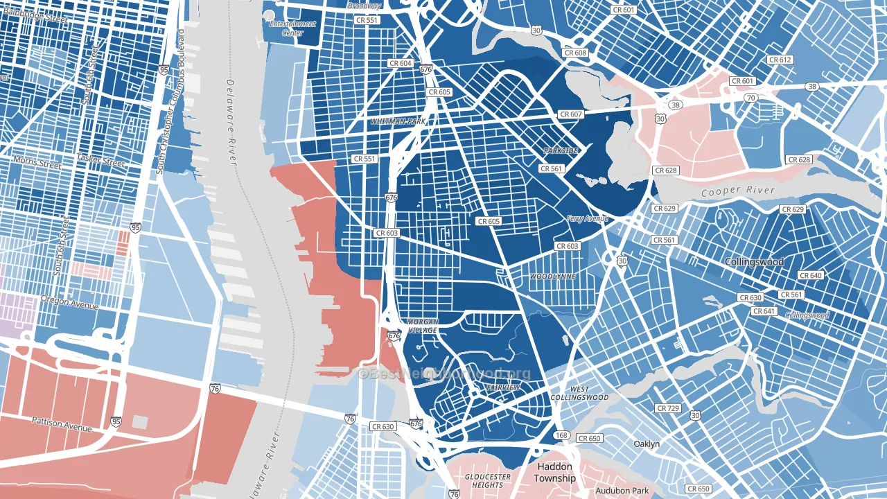 Centerville, Camden, NJ block-group political-lean map