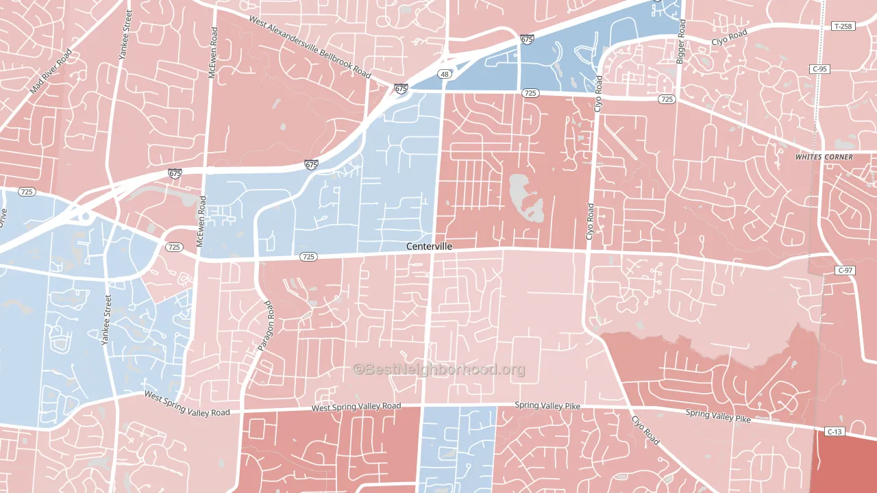 Centerville Historic District, Centerville, OH block-group political-lean map