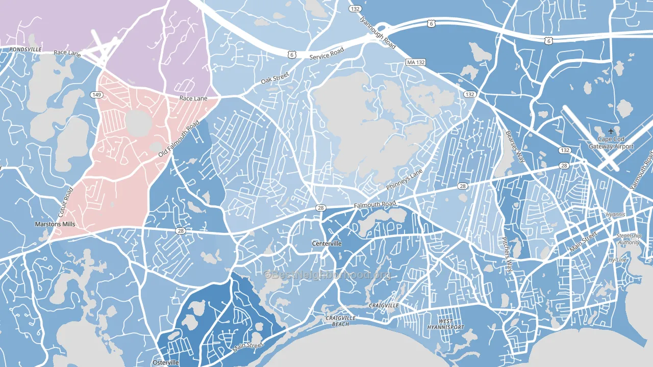 Centerville, MA block-group political-lean map