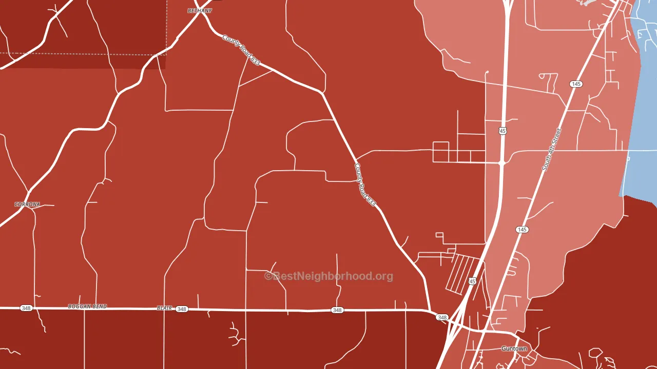 Centerville, MS block-group political-lean map