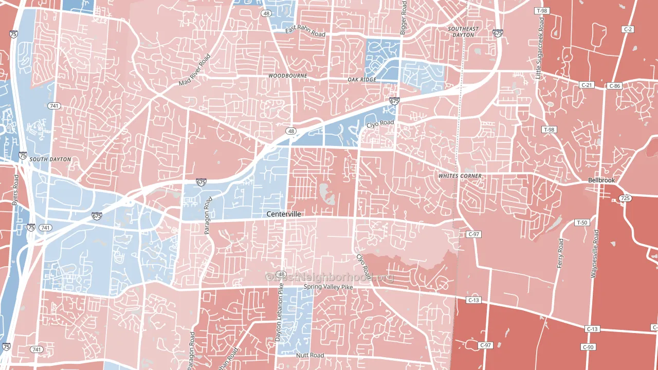 Centerville, OH block-group political-lean map