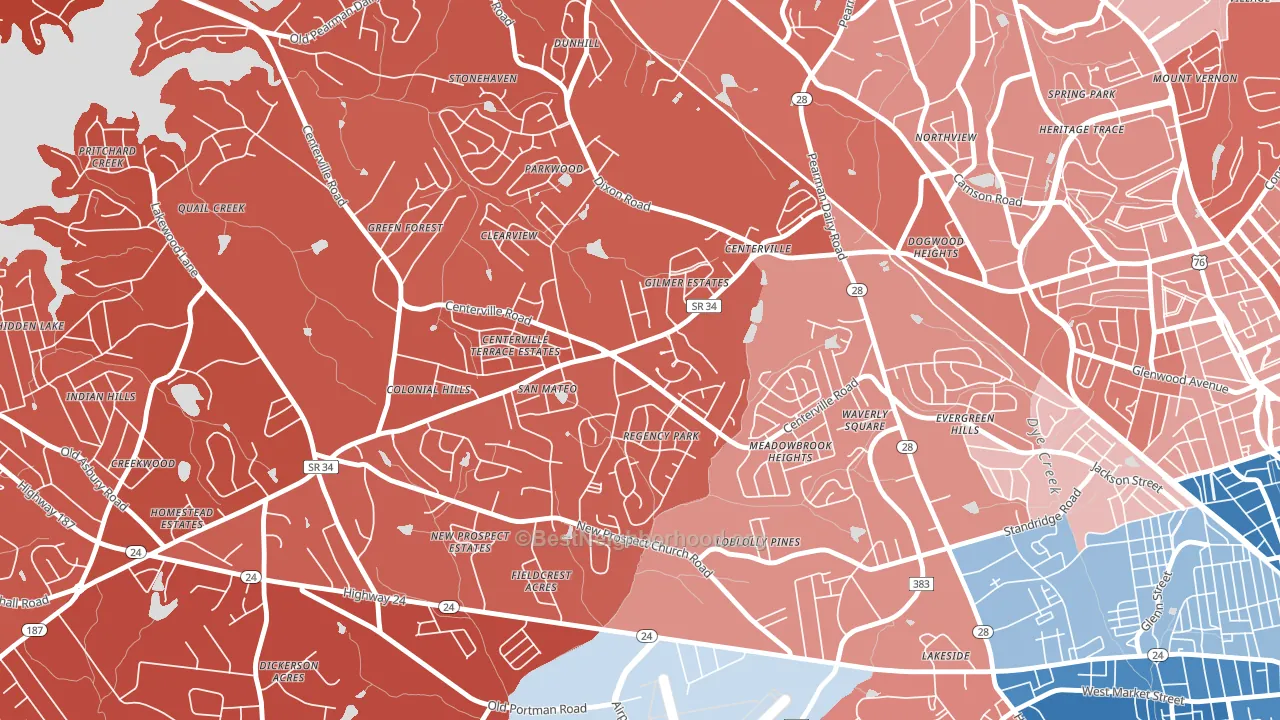 Centerville, SC block-group political-lean map