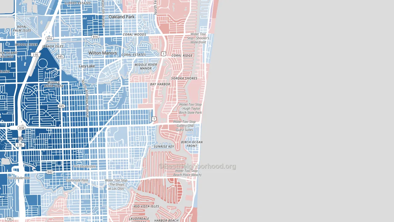 Central Beach, Fort Lauderdale, FL block-group political-lean map