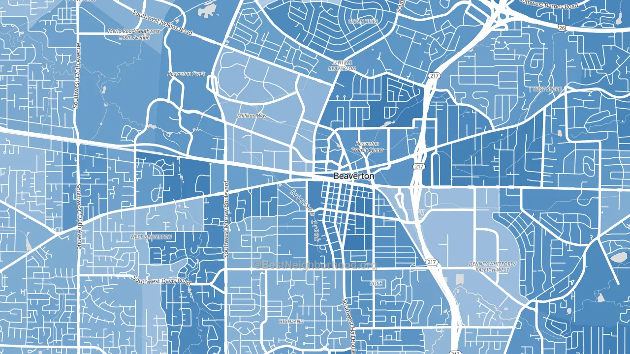 Central Beaverton, Beaverton, OR block-group political-lean map