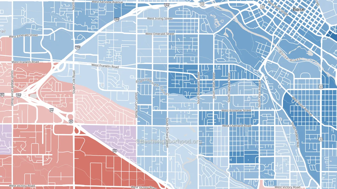 Central Bench, Boise, ID block-group political-lean map