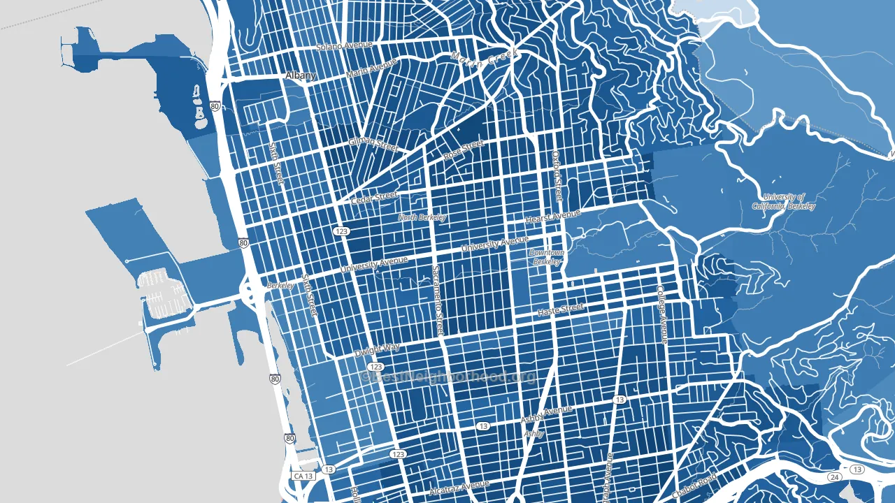 Central Berkeley, Berkeley, CA block-group political-lean map