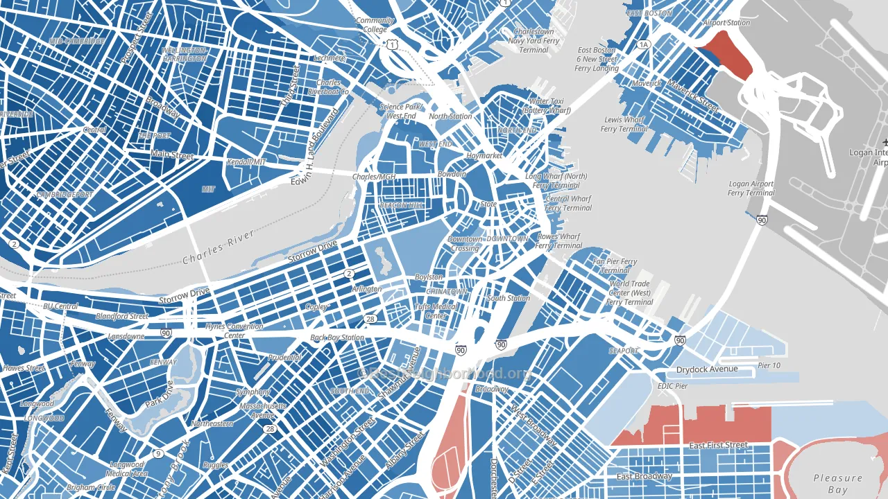 Central, Boston, MA block-group political-lean map