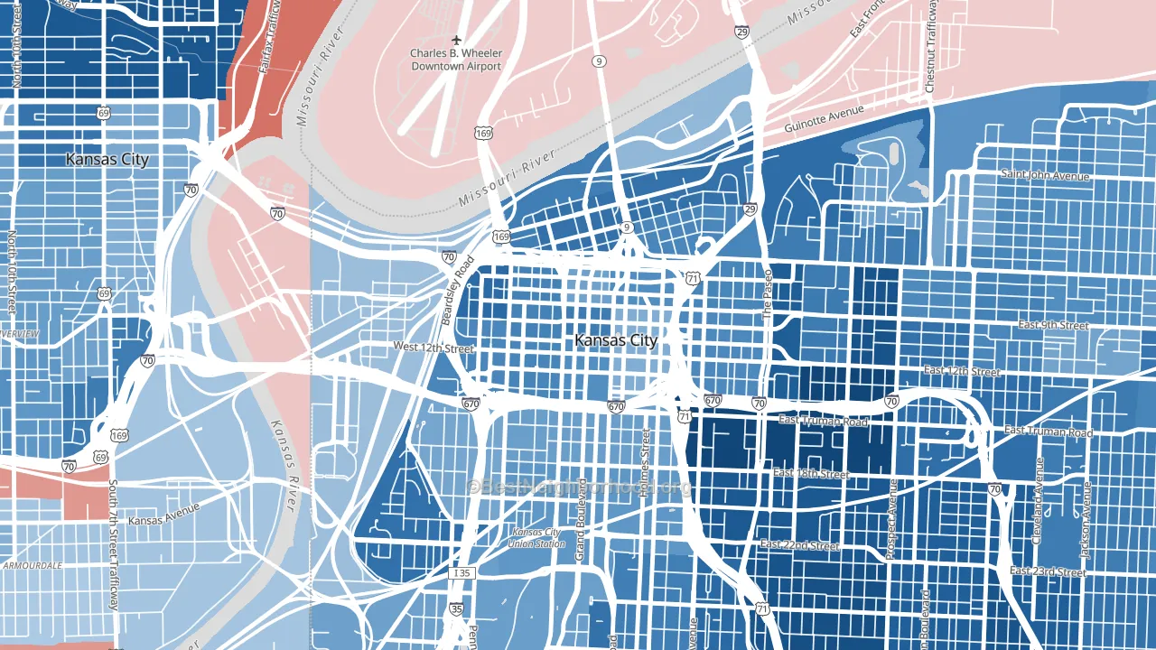 Central Business District, Kansas City, MO block-group political-lean map