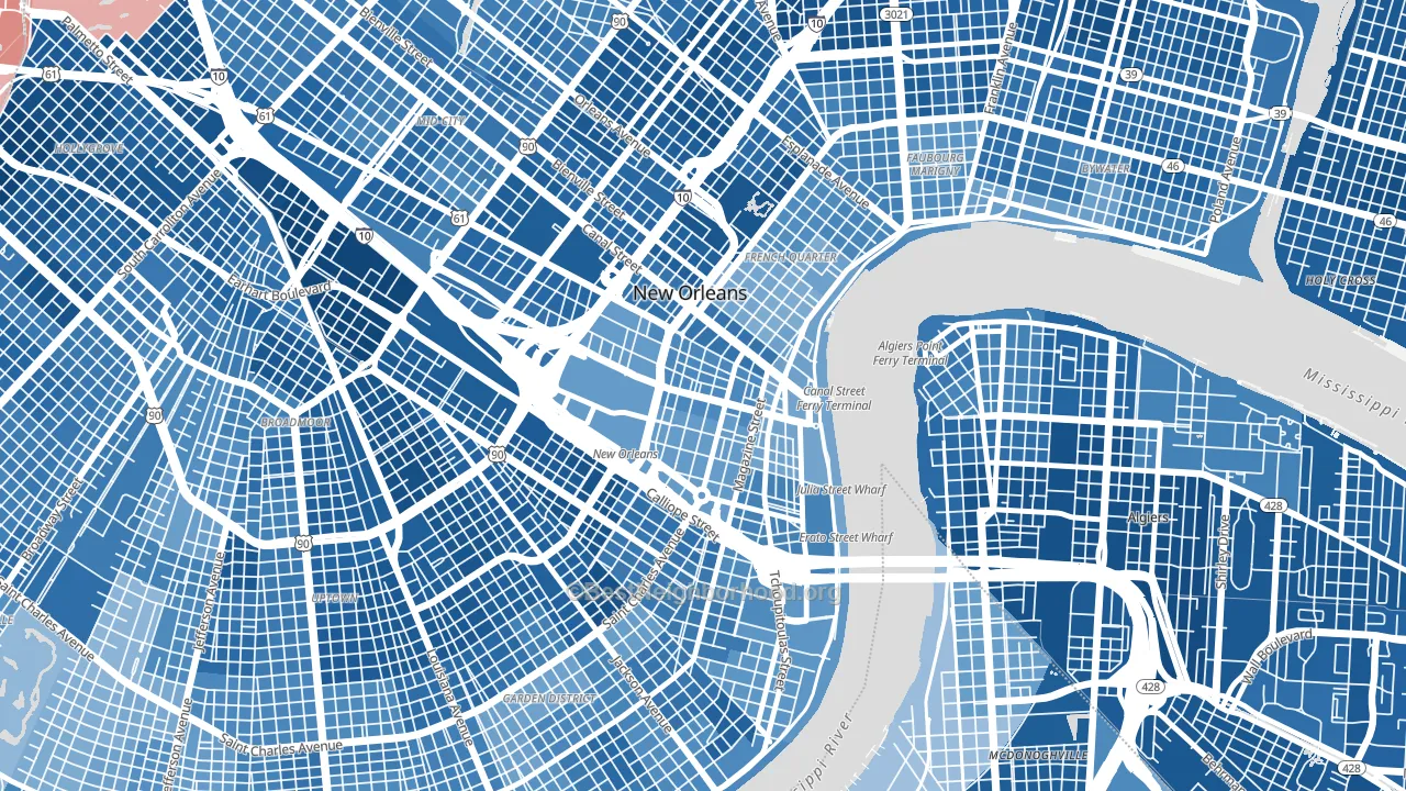 Central Business District, New Orleans, LA block-group political-lean map