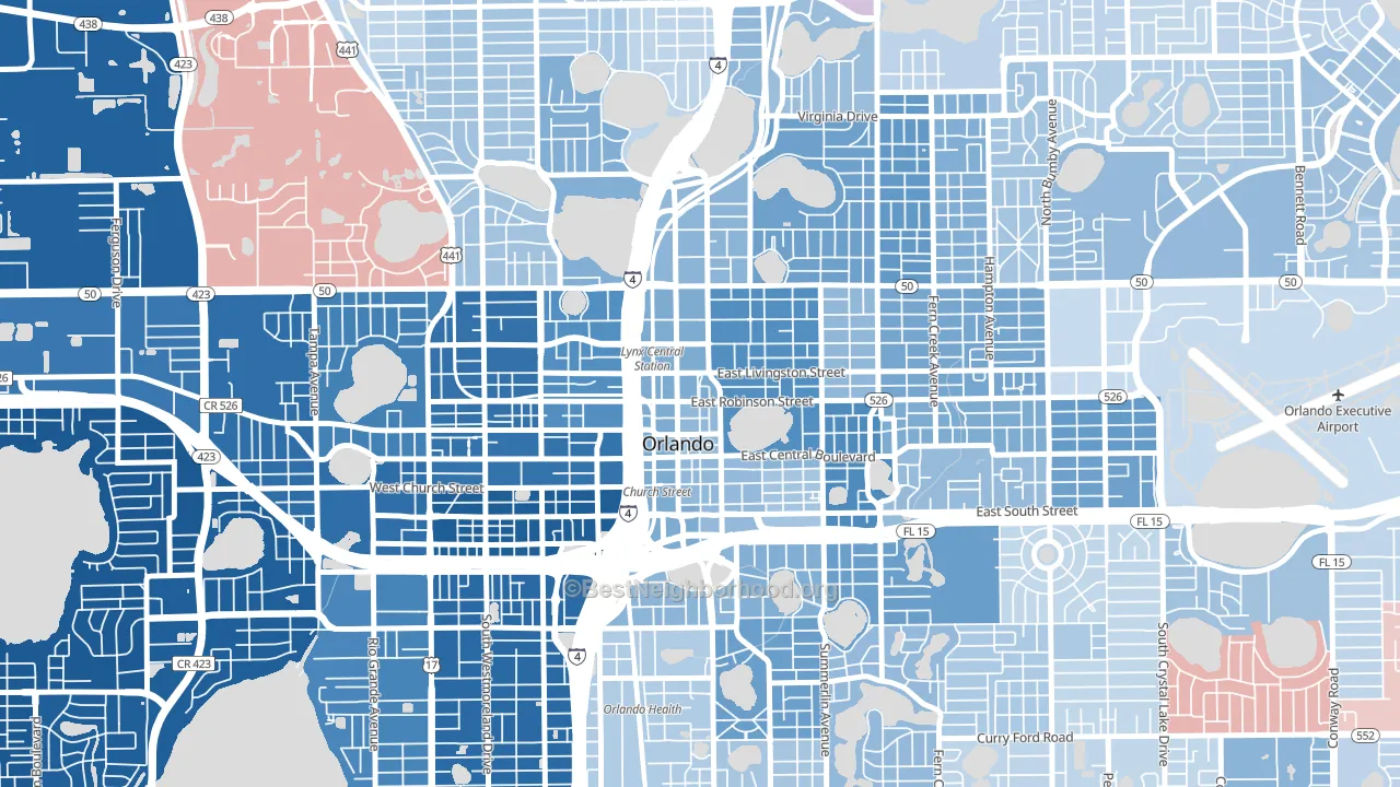 Central Business District, Orlando, FL block-group political-lean map