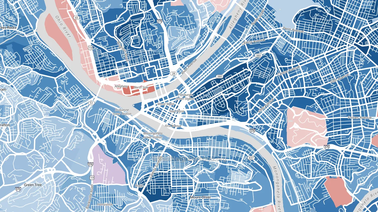 Central Business District, Pittsburgh, PA block-group political-lean map