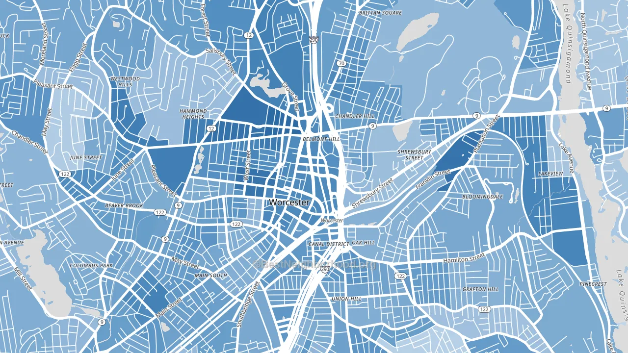 Central Business District, Worcester, MA block-group political-lean map