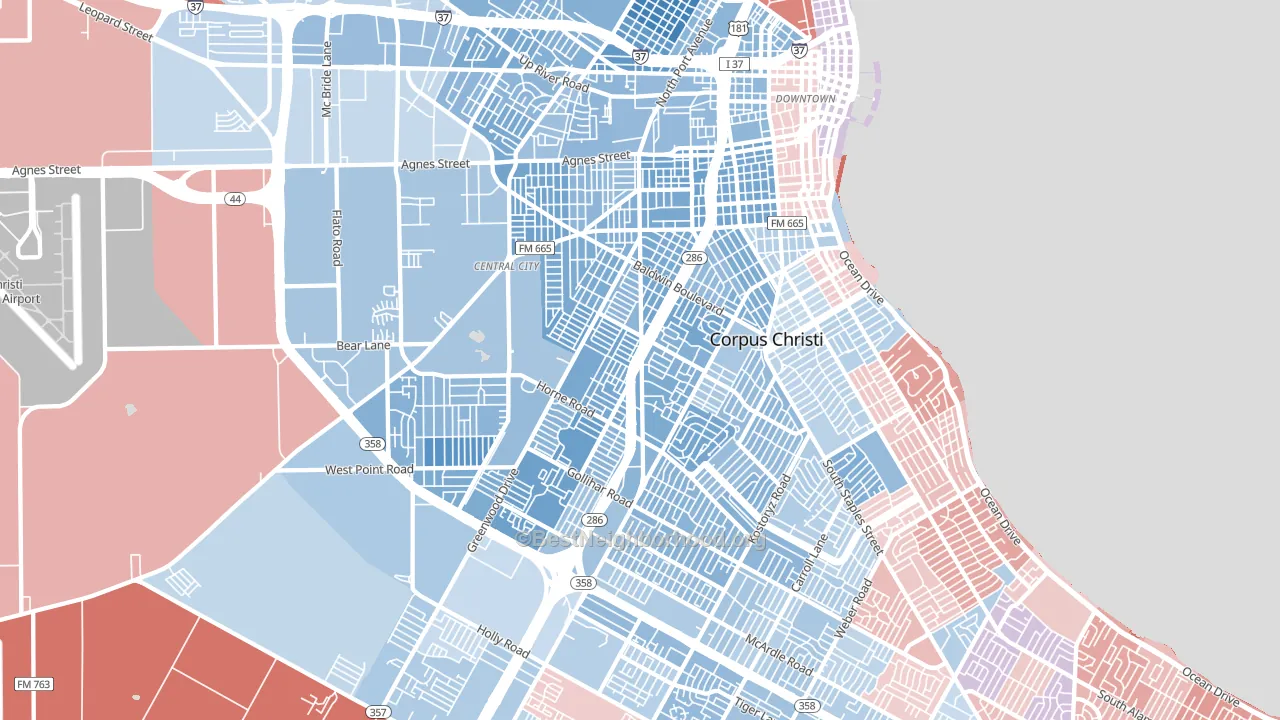 Central City, Corpus Christi, TX block-group political-lean map