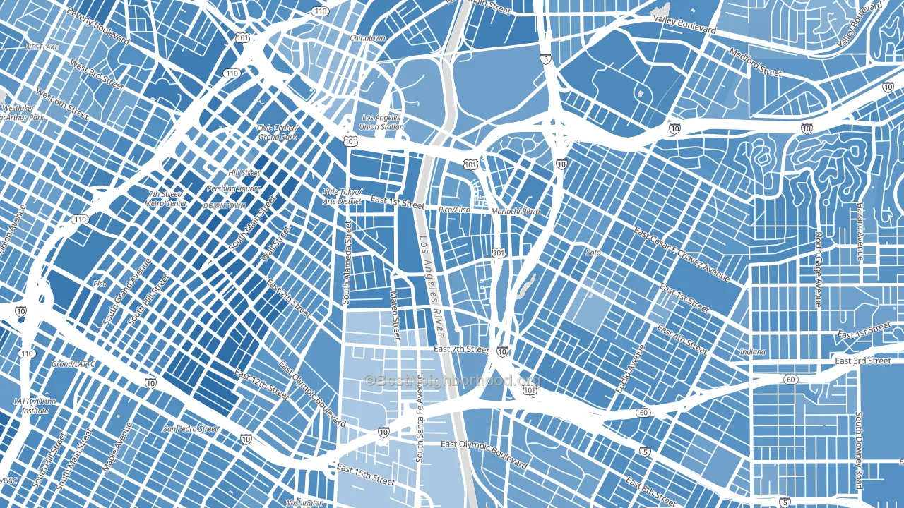 Central City East, Los Angeles, CA block-group political-lean map