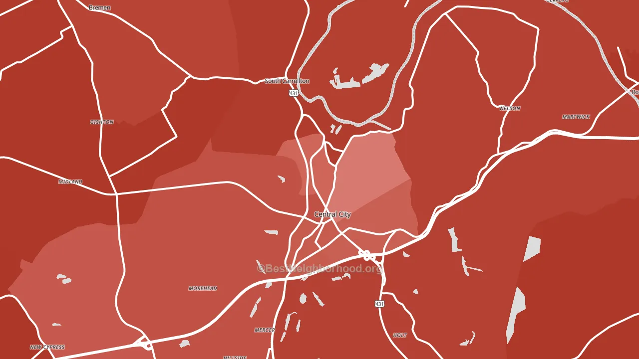 Central City, KY block-group political-lean map