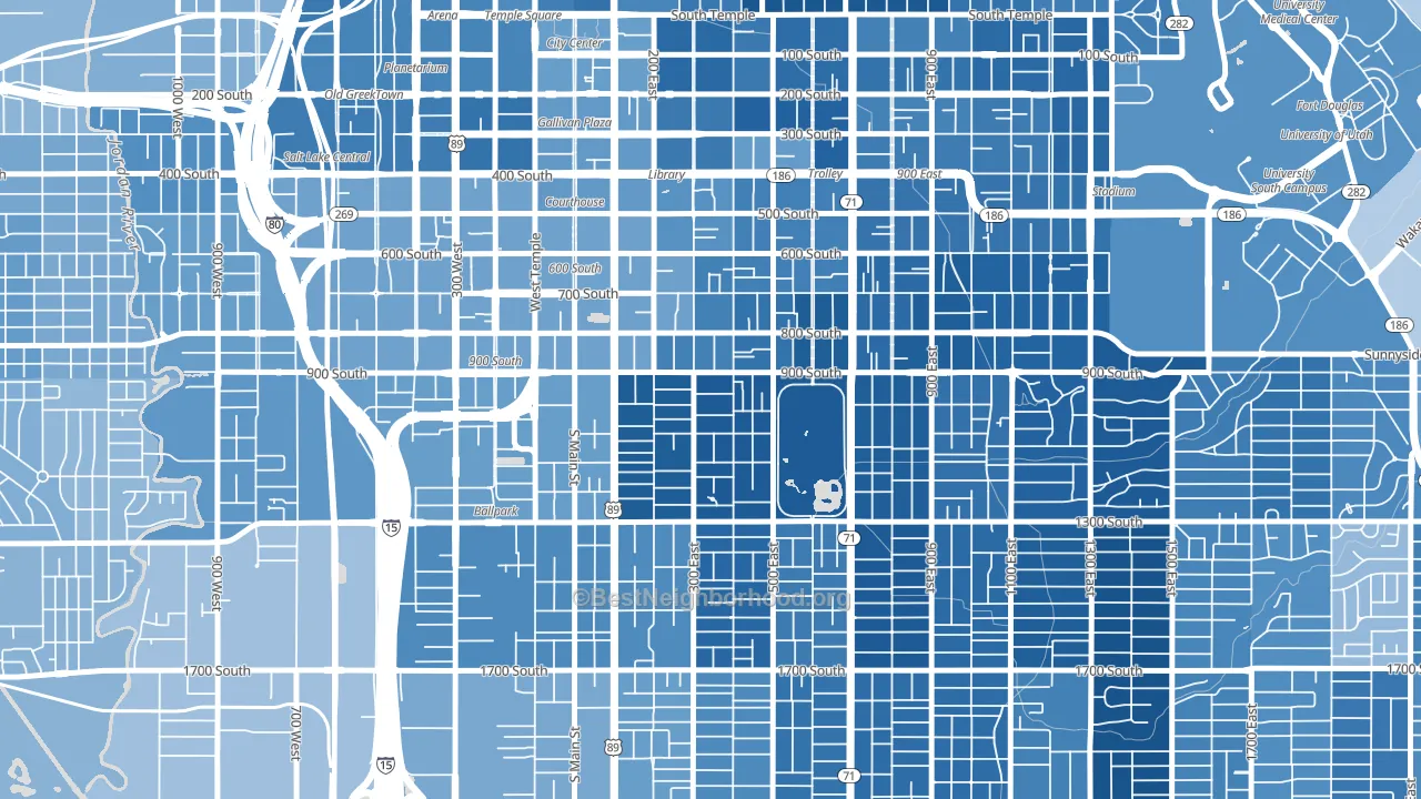 Central City Liberty Wells, Salt Lake City, UT block-group political-lean map