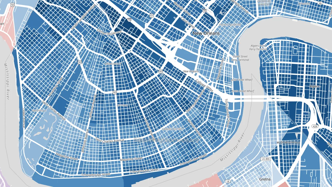 Central City, New Orleans, LA block-group political-lean map