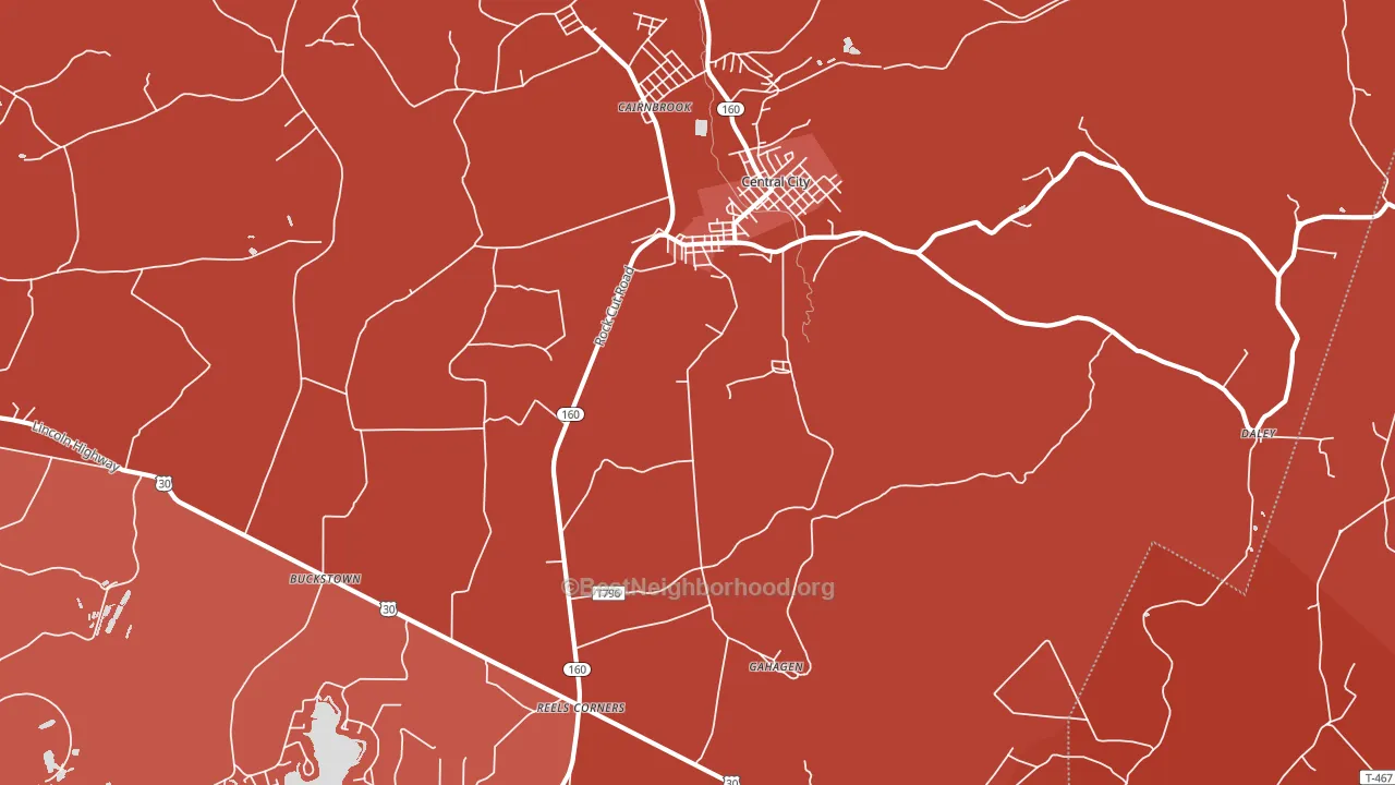 Central City, PA block-group political-lean map