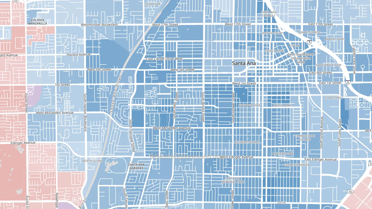 Central City Santa Ana, Santa Ana, CA block-group political-lean map