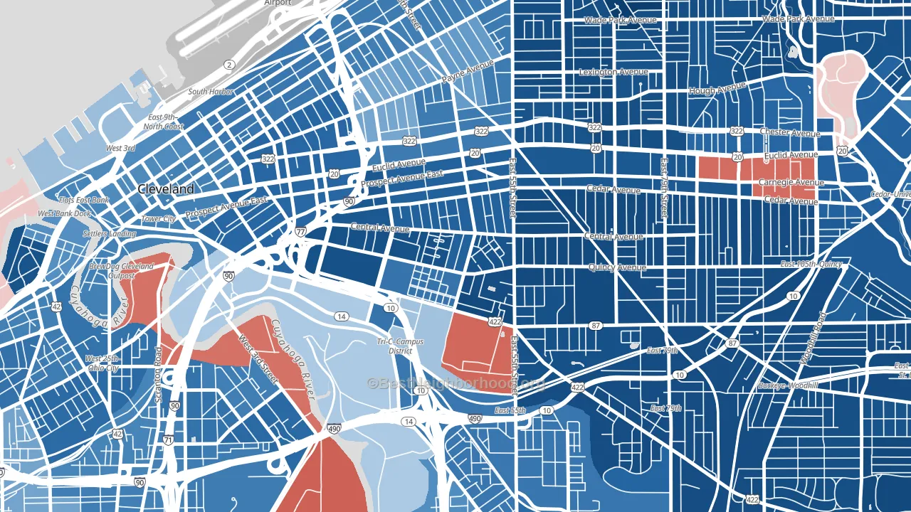 Central, Cleveland, OH block-group political-lean map