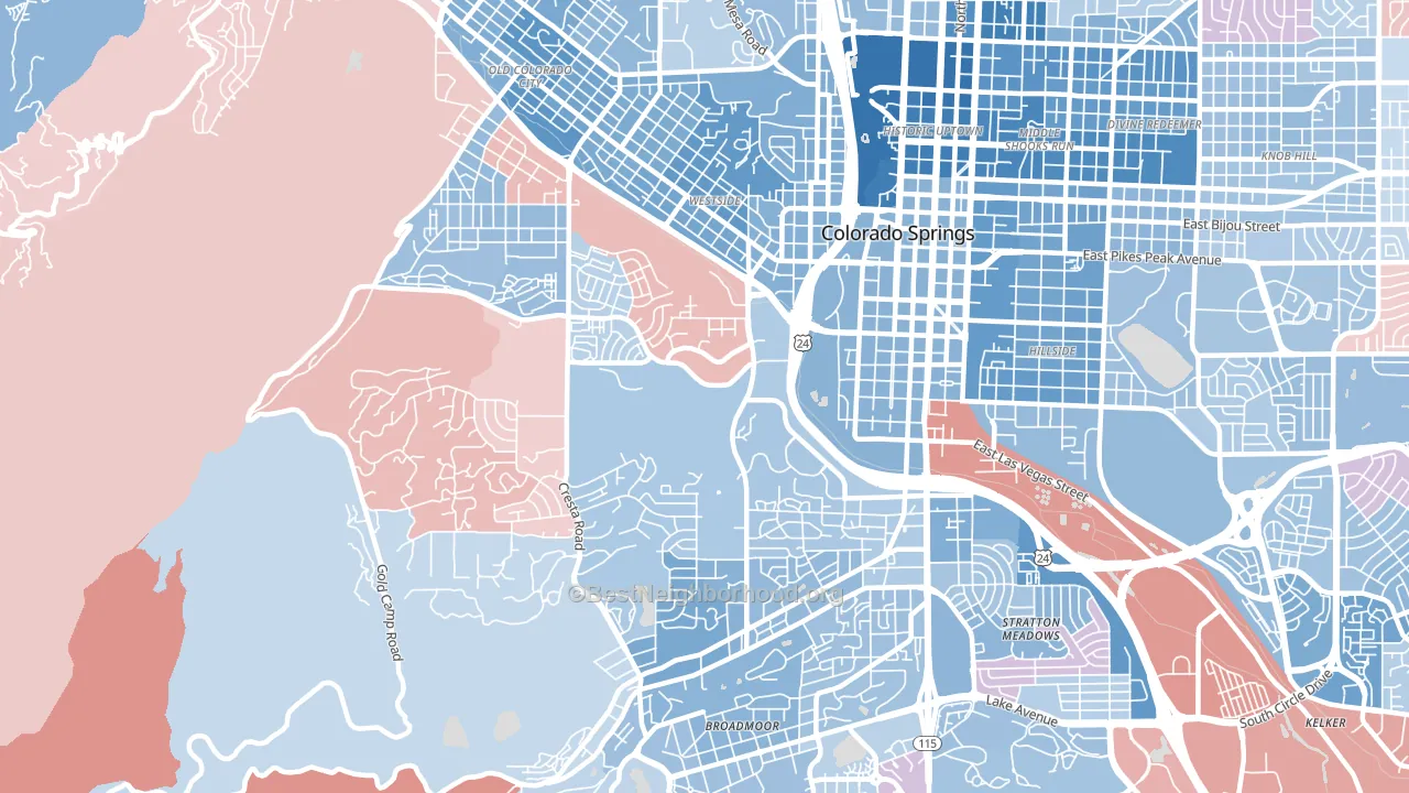 Central Colorado City, Colorado Springs, CO block-group political-lean map