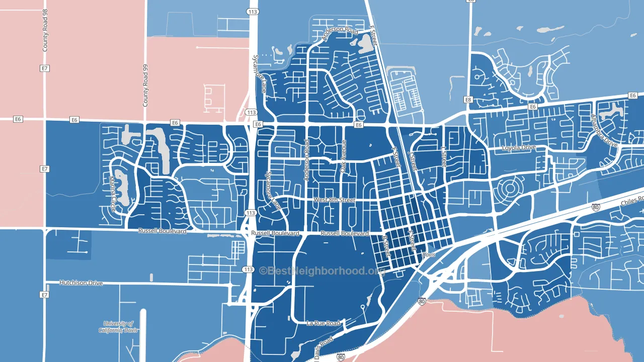 Central Davis, Davis, CA block-group political-lean map
