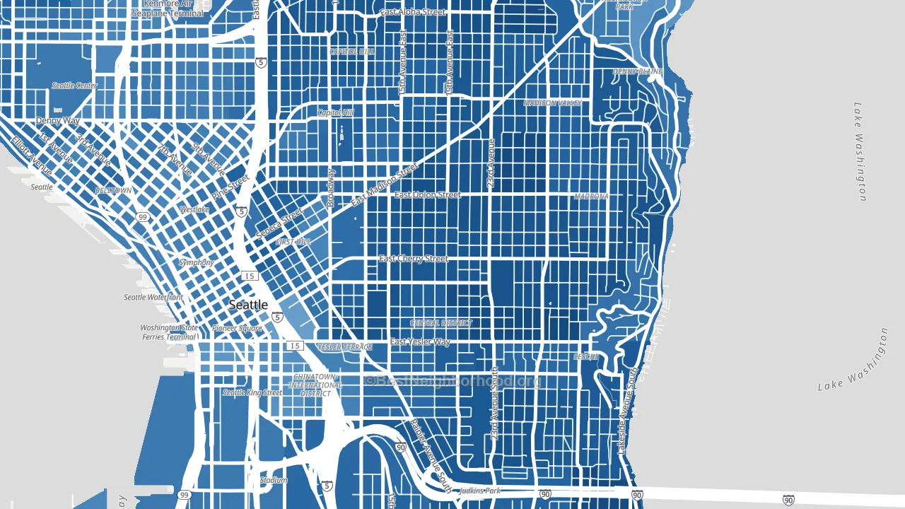 Central District, Seattle, WA block-group political-lean map