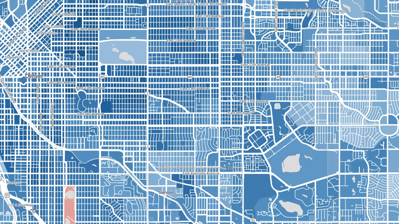 Central East Denver, Denver, CO block-group political-lean map
