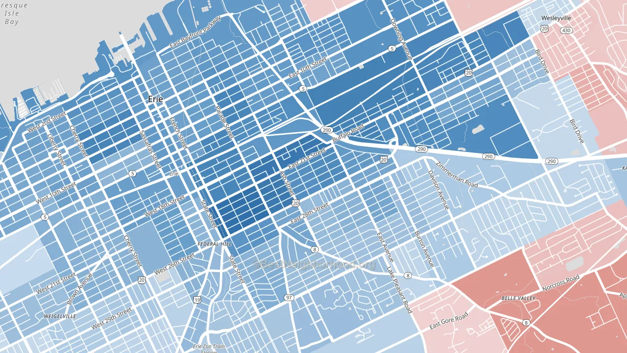 Central Eastside, Erie, PA block-group political-lean map