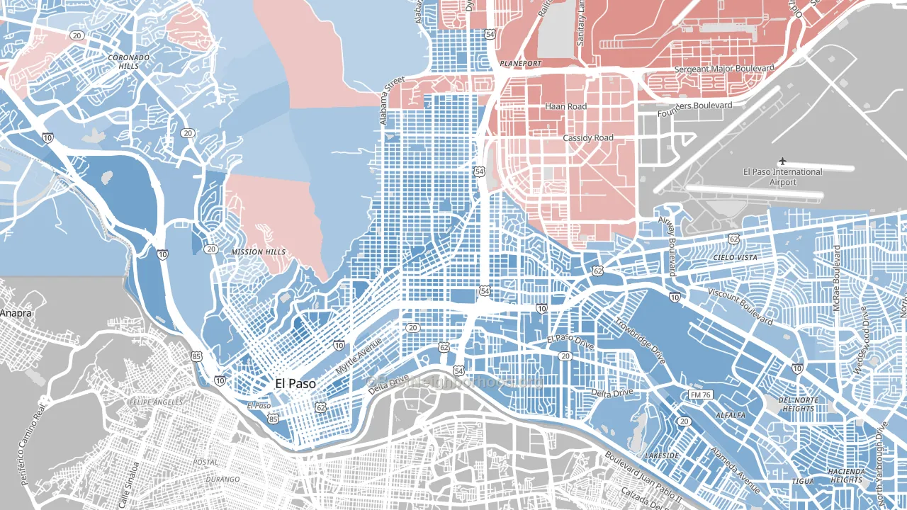 Central, El Paso, TX block-group political-lean map
