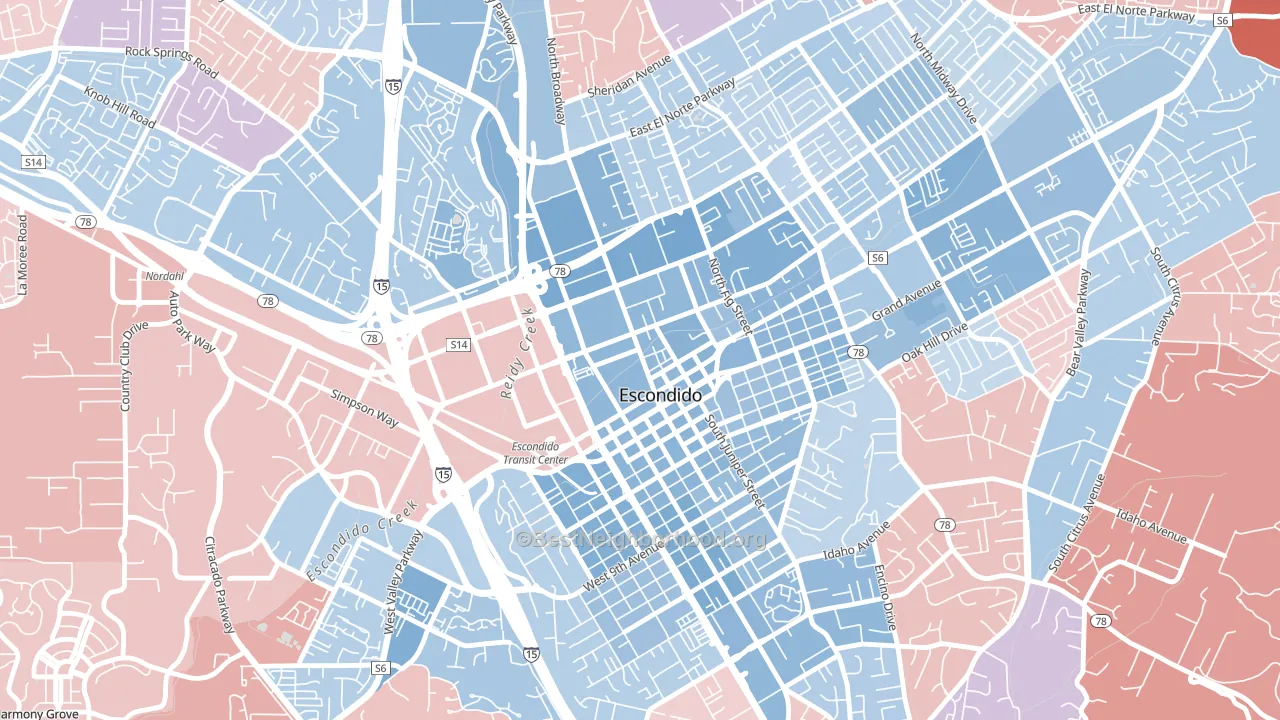 Central Escondido, Escondido, CA block-group political-lean map