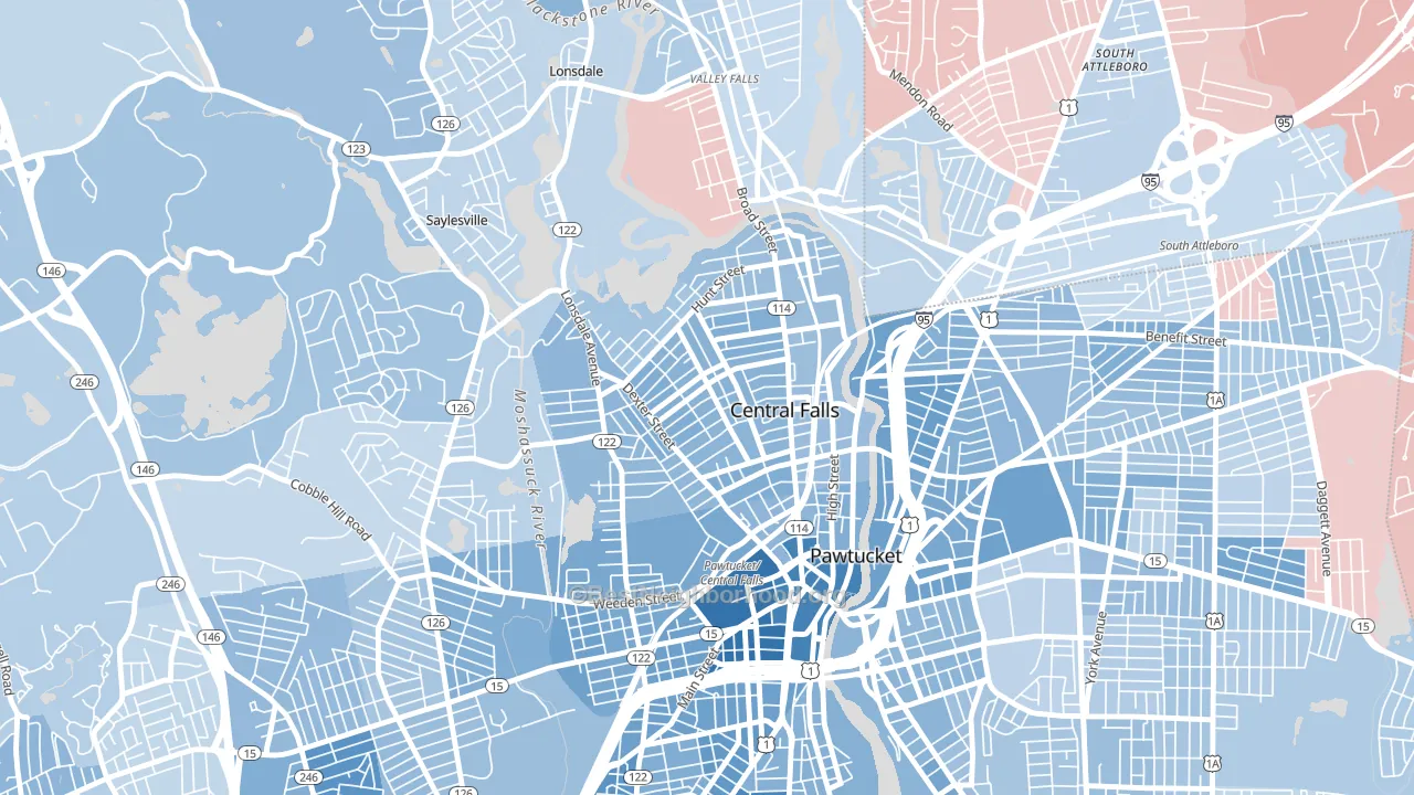 Central Falls, RI block-group political-lean map