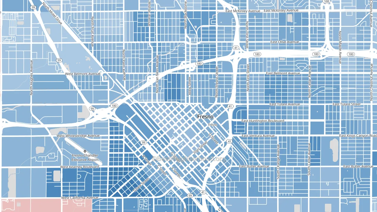 Central, Fresno, CA block-group political-lean map