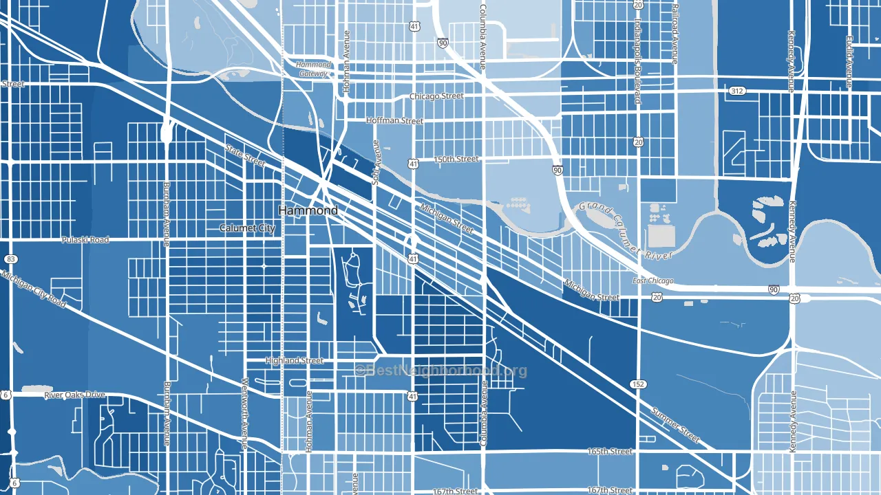 Central Hammond, Hammond, IN block-group political-lean map