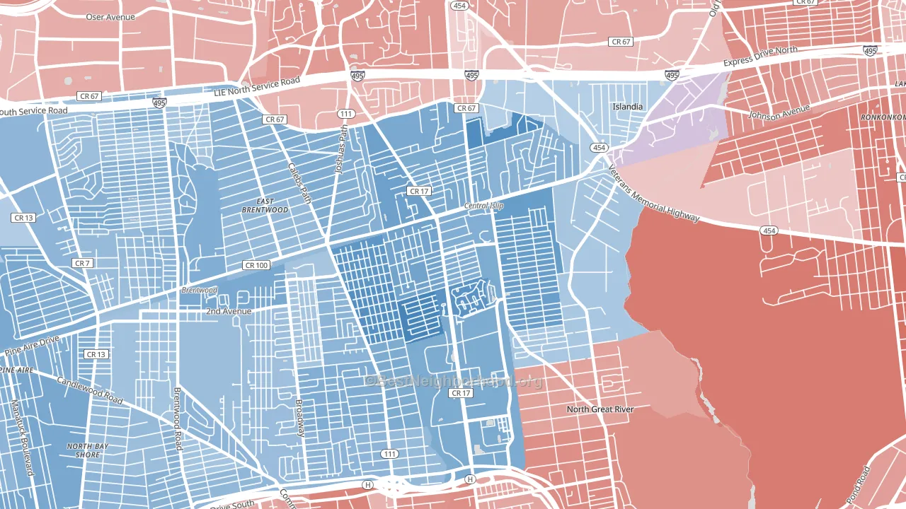 Central Islip, NY block-group political-lean map